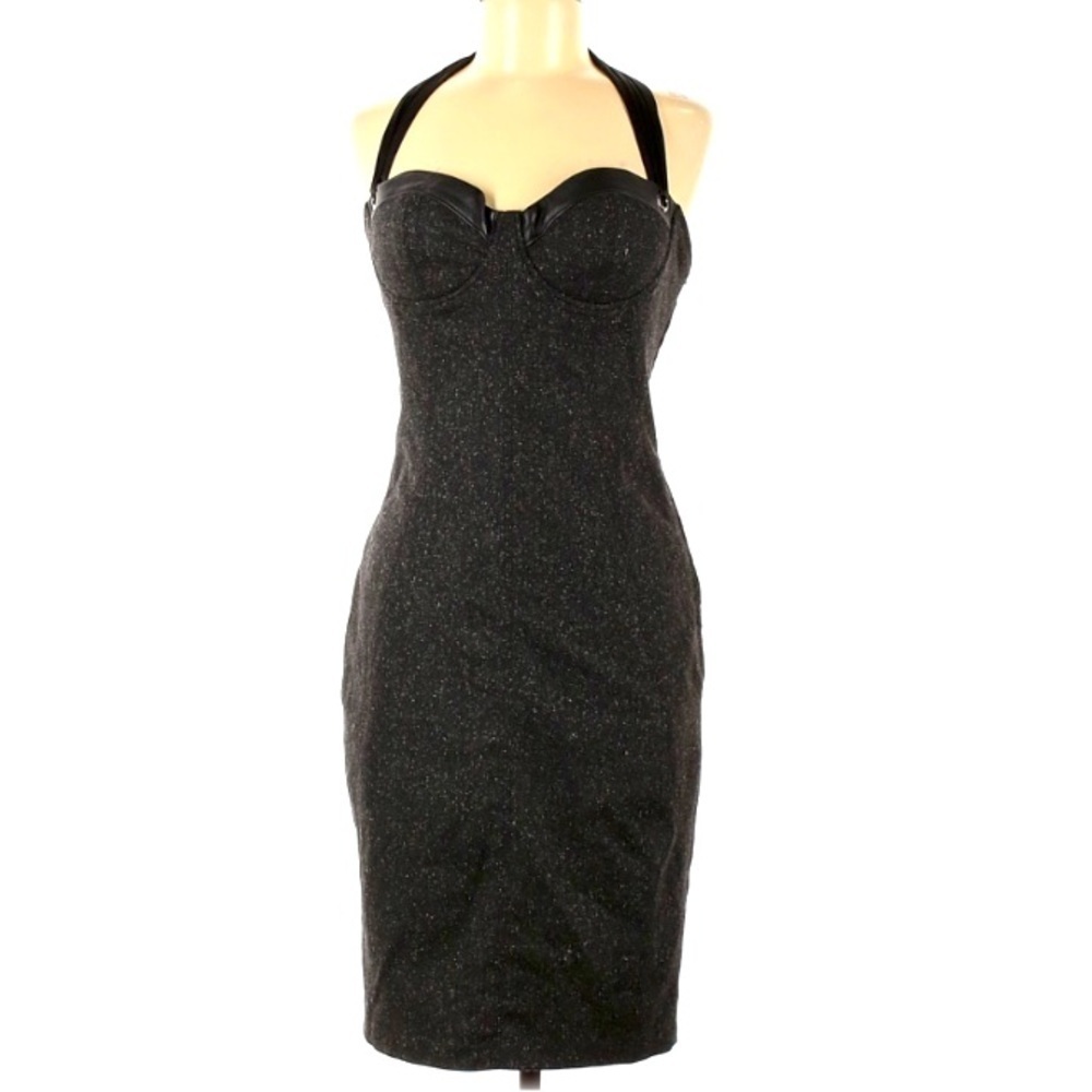 Vtg 2000 Marciano bustier corset halter pencil midi dress 8 women charcoal grey